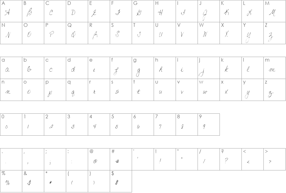Becks font character map preview