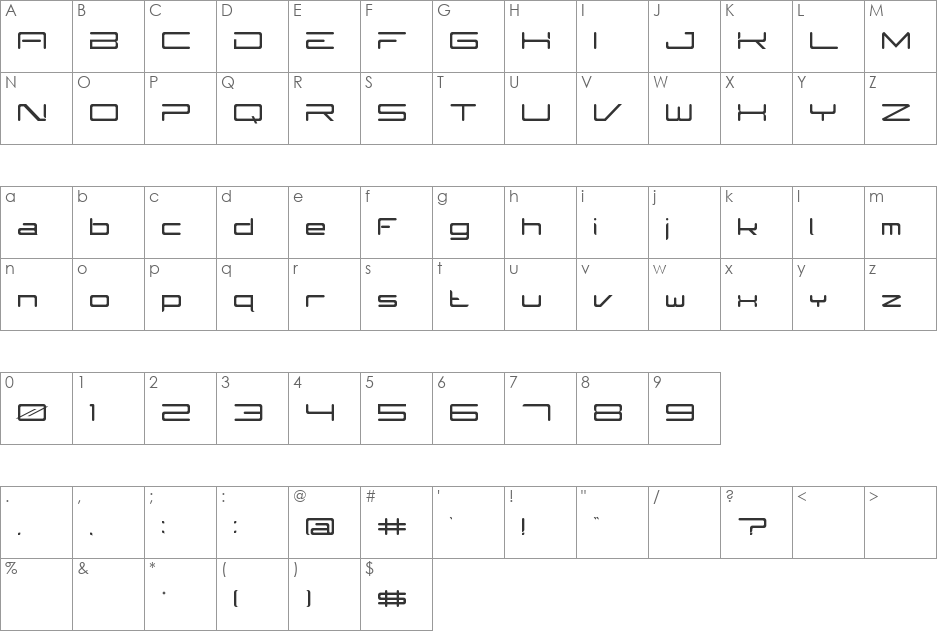 SubZER0 font character map preview