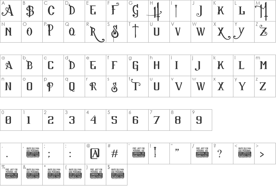 Sucker Font JC font character map preview