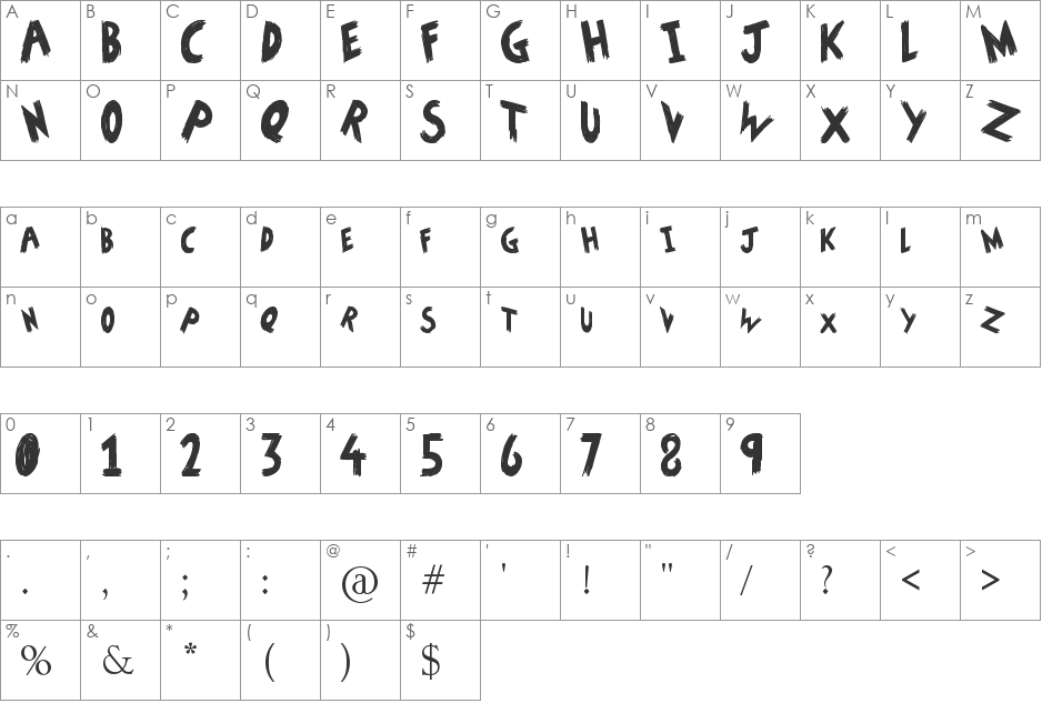 Sucker Puncher font character map preview