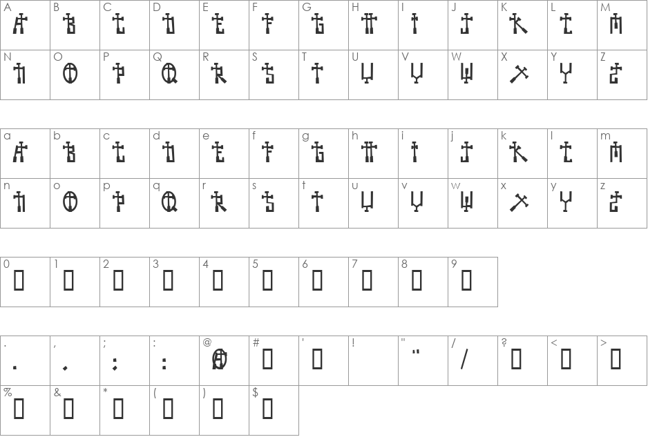 BECROSS font character map preview
