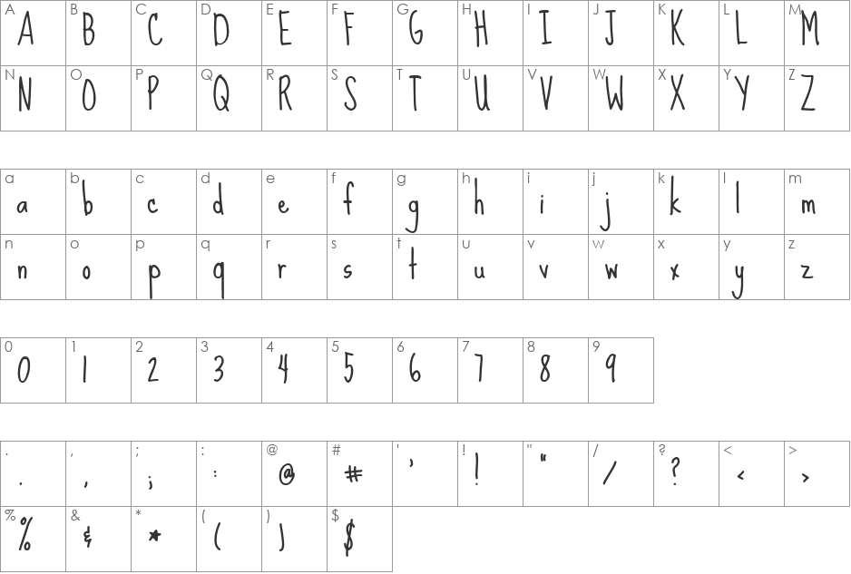 Sue Ellen Francisco font character map preview