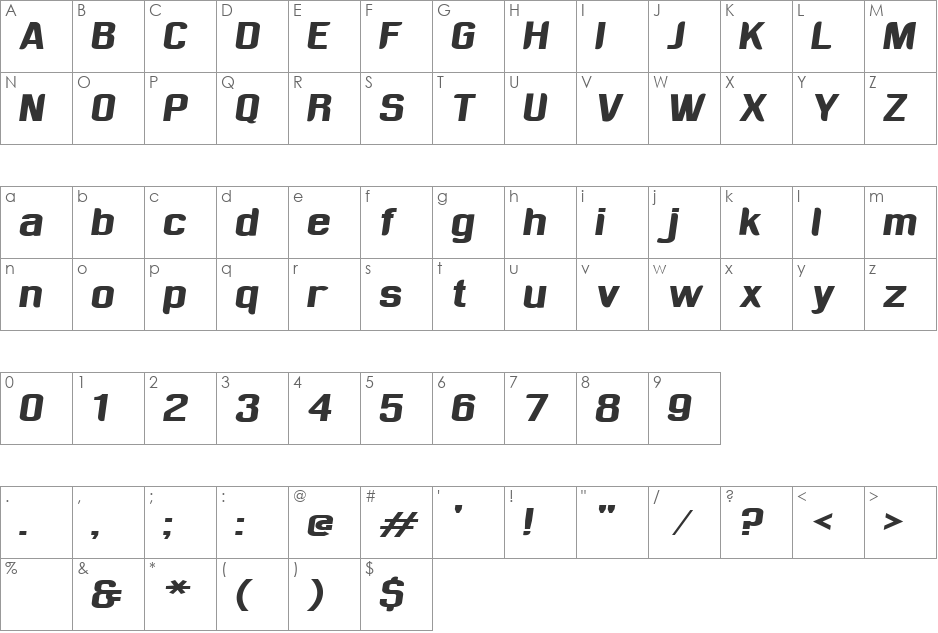 Sufrimeda font character map preview