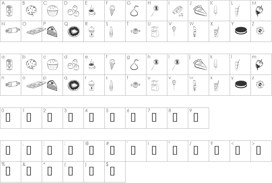 Sugar Coma font character map preview