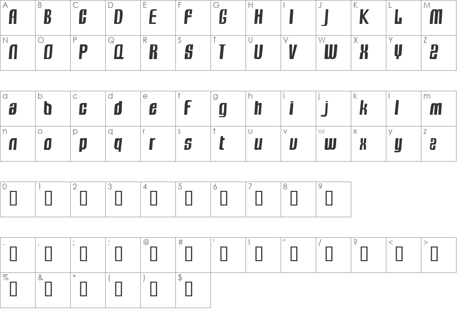 Sugar Ray font character map preview