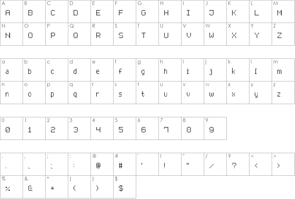 Advanced Pixel-7 font character map preview