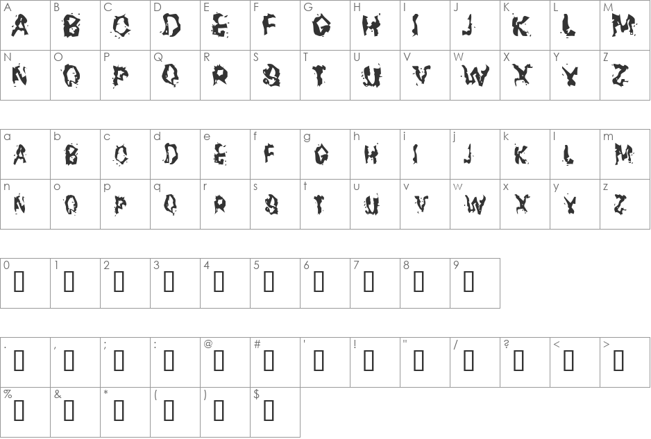 Suicide font character map preview