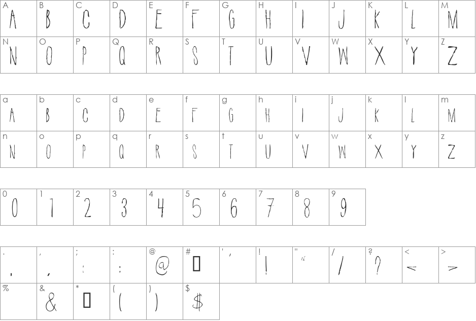 SuicideDraft font character map preview