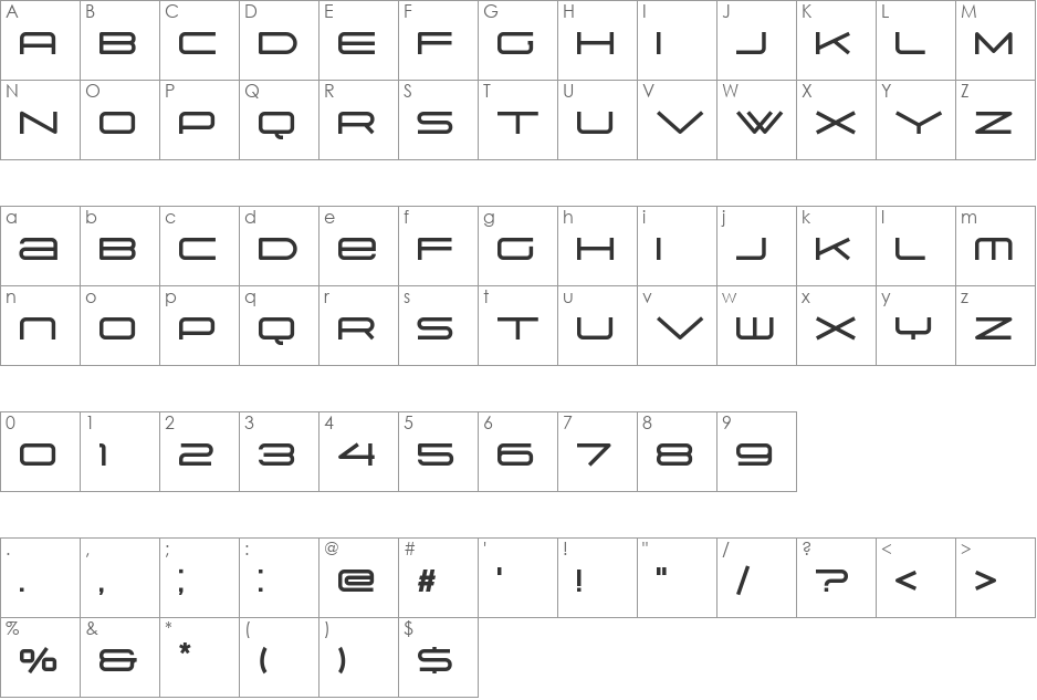 Suissnord font character map preview