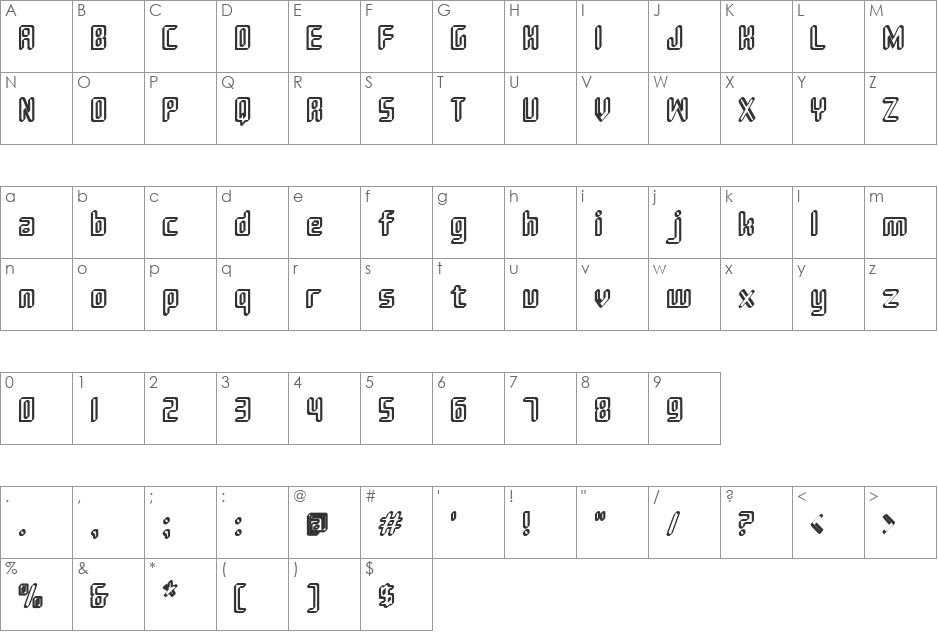Sujeta Outline font character map preview