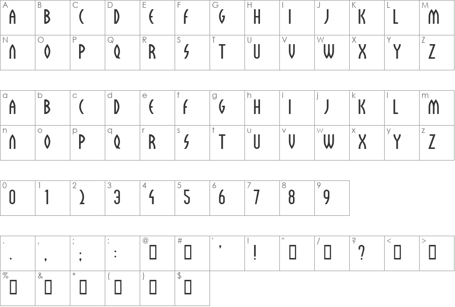 Sulphur font character map preview