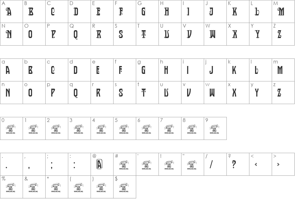 Sultan Cafe Decor PERSONAL USE font character map preview