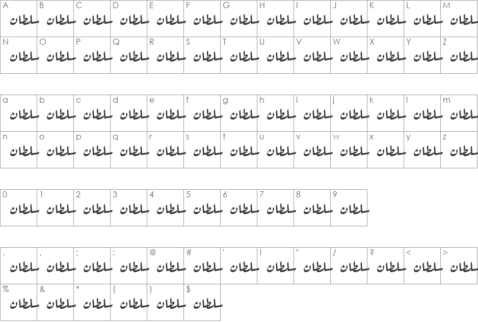 Sultan normal font character map preview