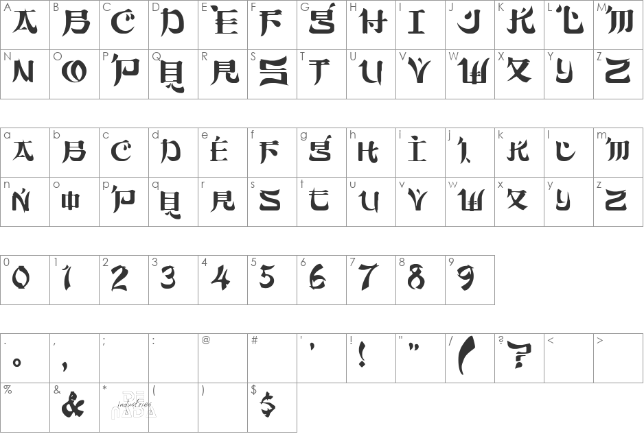 Sumdumgoi font character map preview