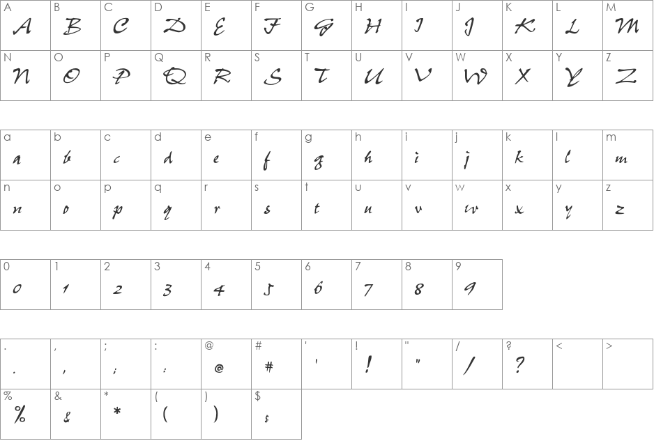 Sumibrush font character map preview