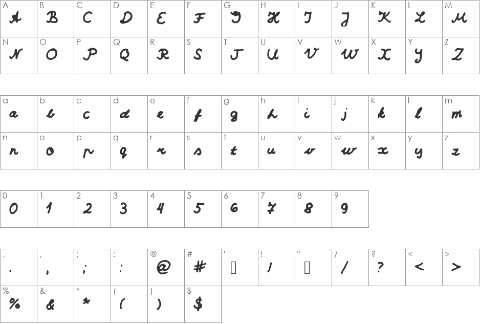 Sumirca_s_Handwriting font character map preview
