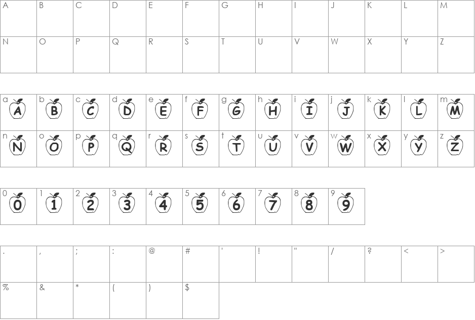 Summer's Apples font character map preview