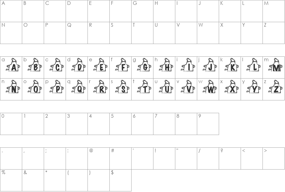 Summer's Aprons font character map preview