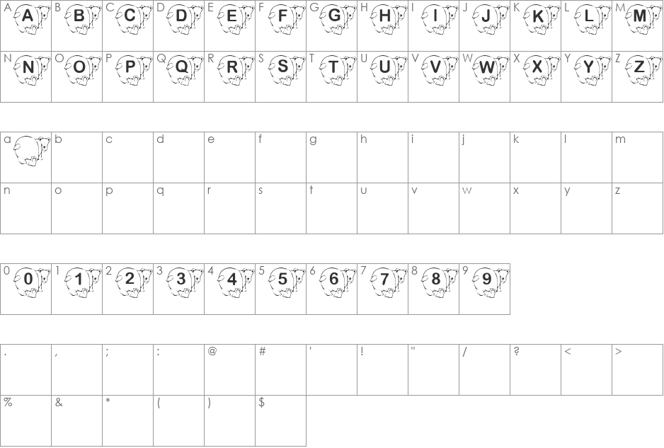Summer's BearButts font character map preview