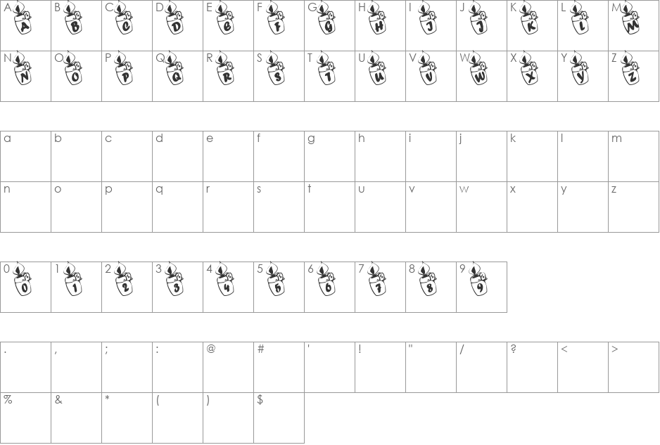 Summer's Lighters font character map preview