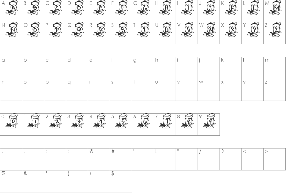 Summer's Paint Buckets font character map preview