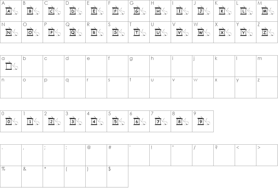 Summer's Sewing font character map preview