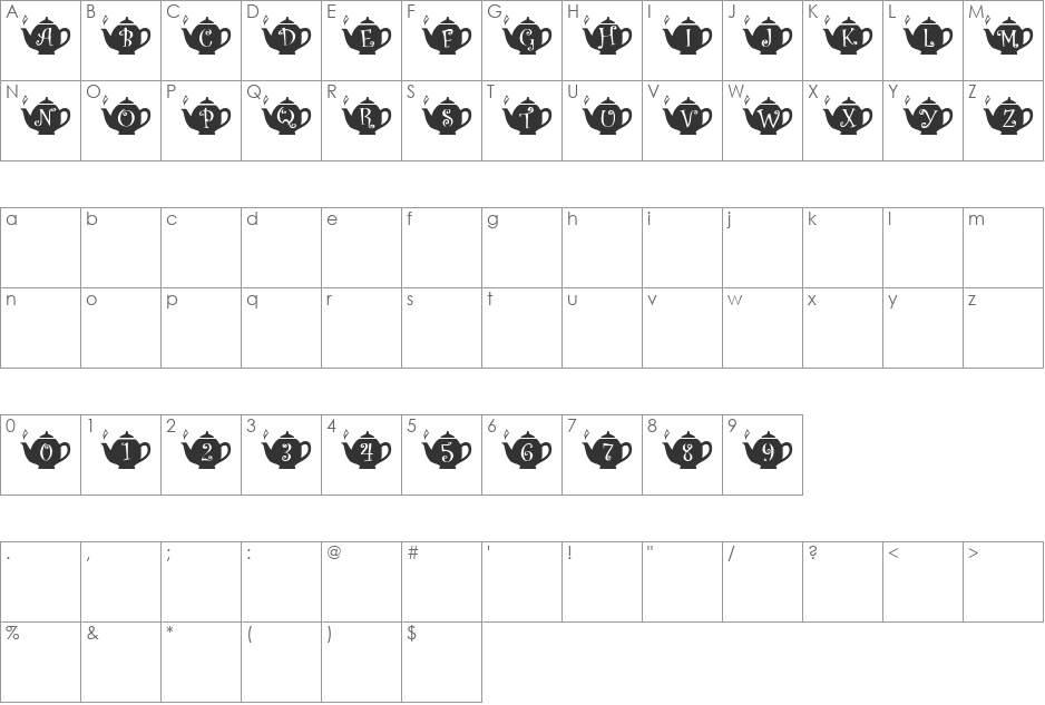 Summer's Teapots font character map preview
