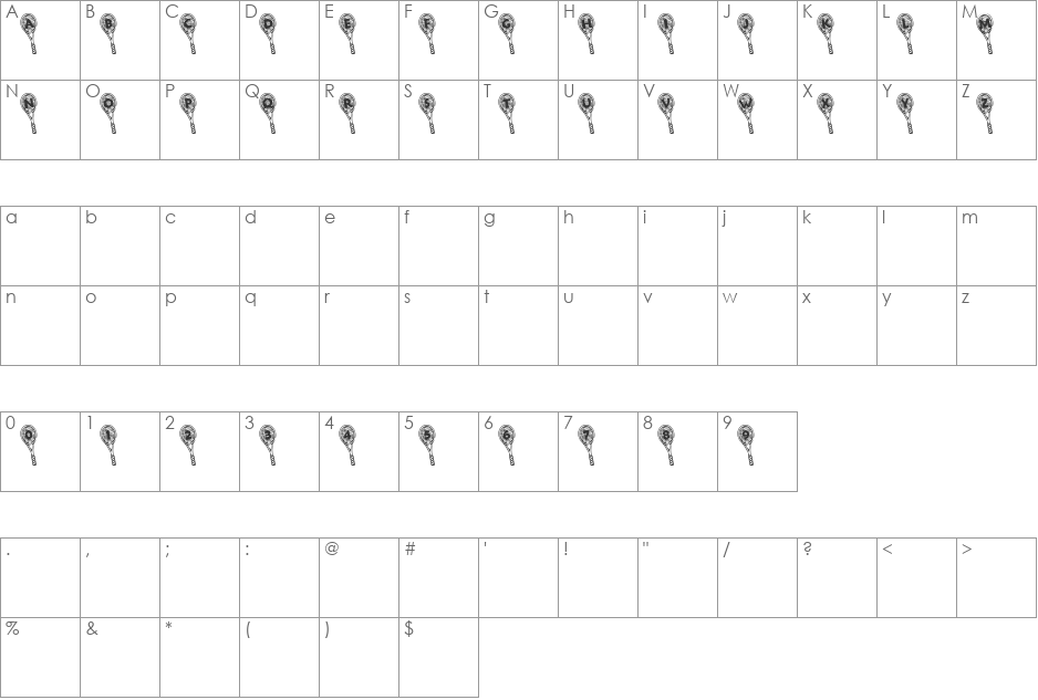 Summer's Tennis font character map preview