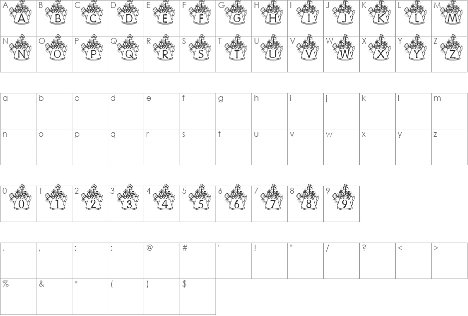 Summer's Watering Can font character map preview