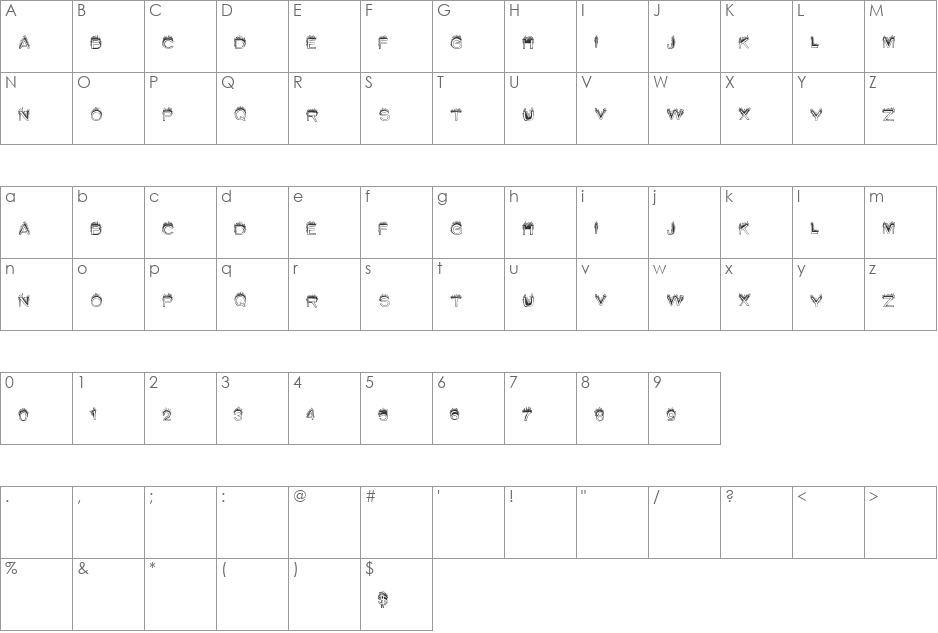 SummerFire font character map preview