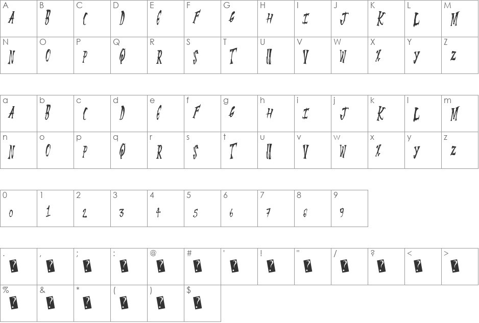 SummerScare font character map preview