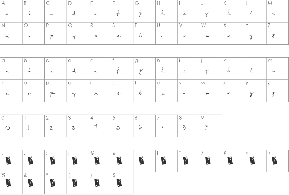 SummerScript font character map preview