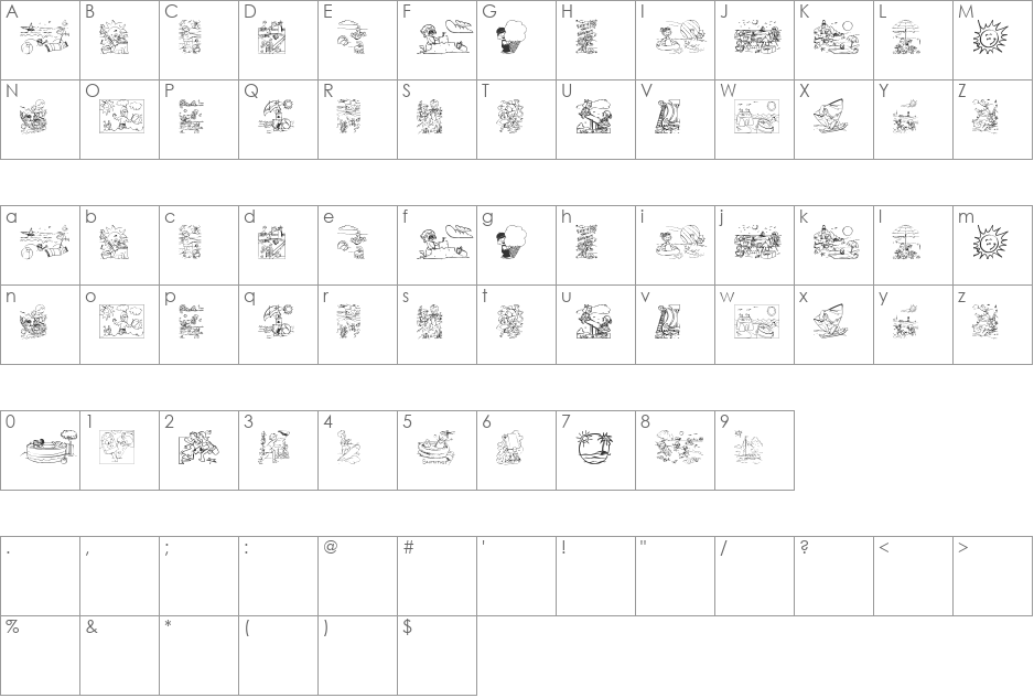 Summertime font character map preview
