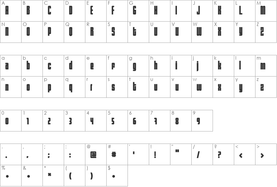 Sumo font character map preview