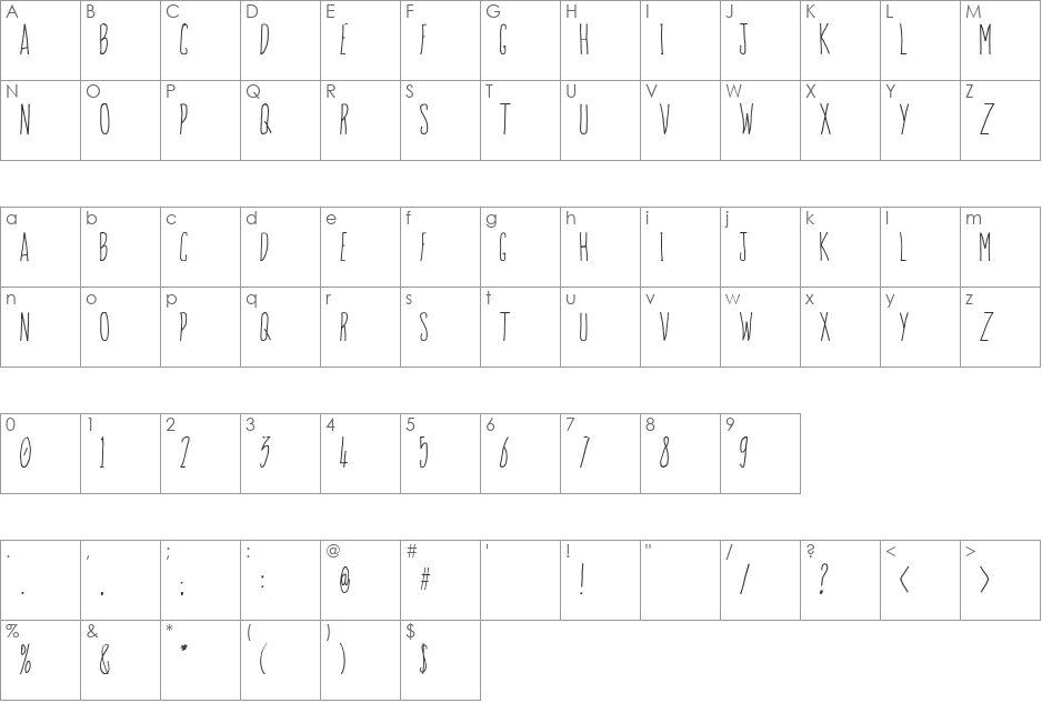 Sun & Rain font character map preview