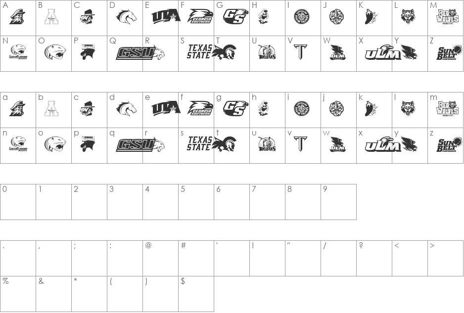 Sun Belt font character map preview