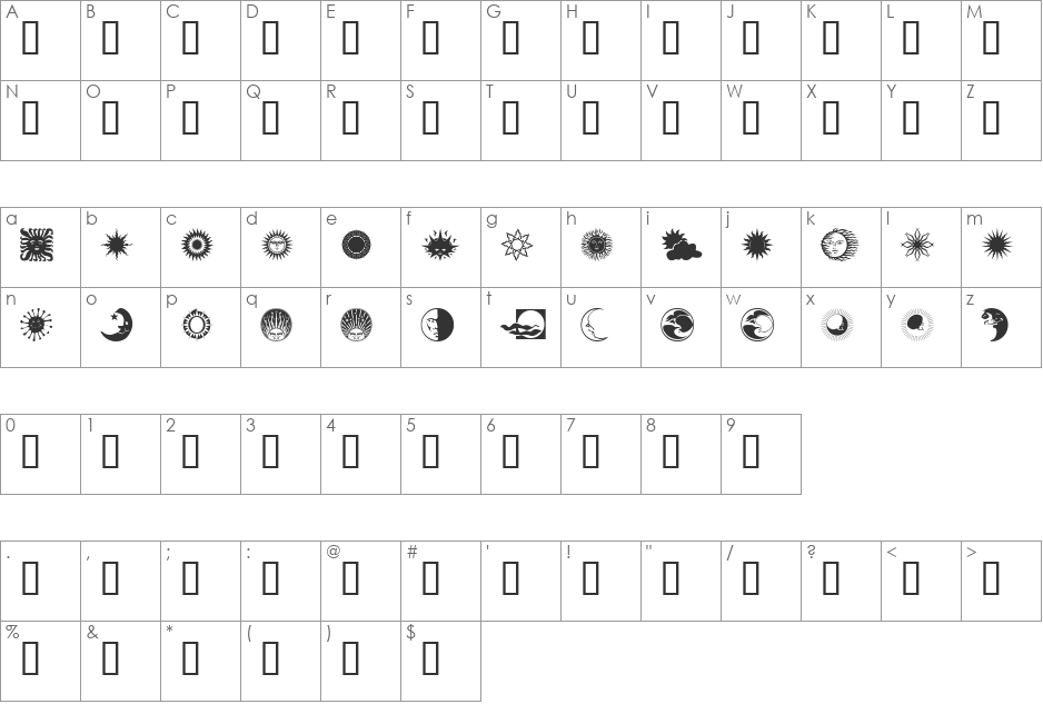 Sun n Moon font character map preview