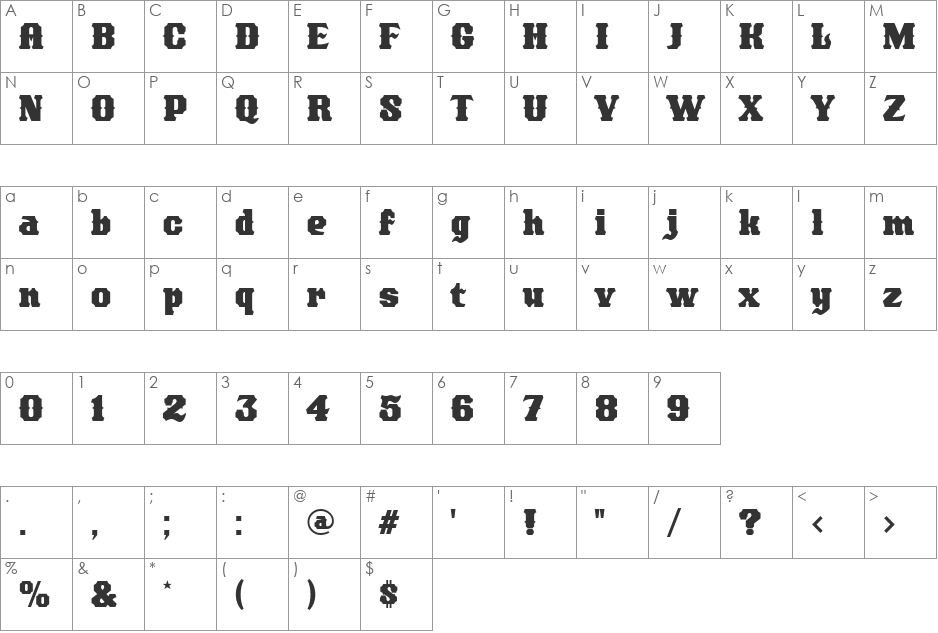 Sundance font character map preview