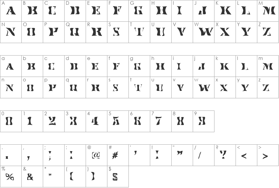 SundanceKid font character map preview
