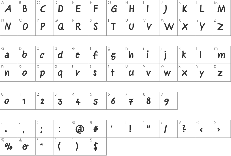 Sunday font character map preview
