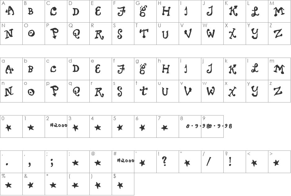 Sundayluck font character map preview