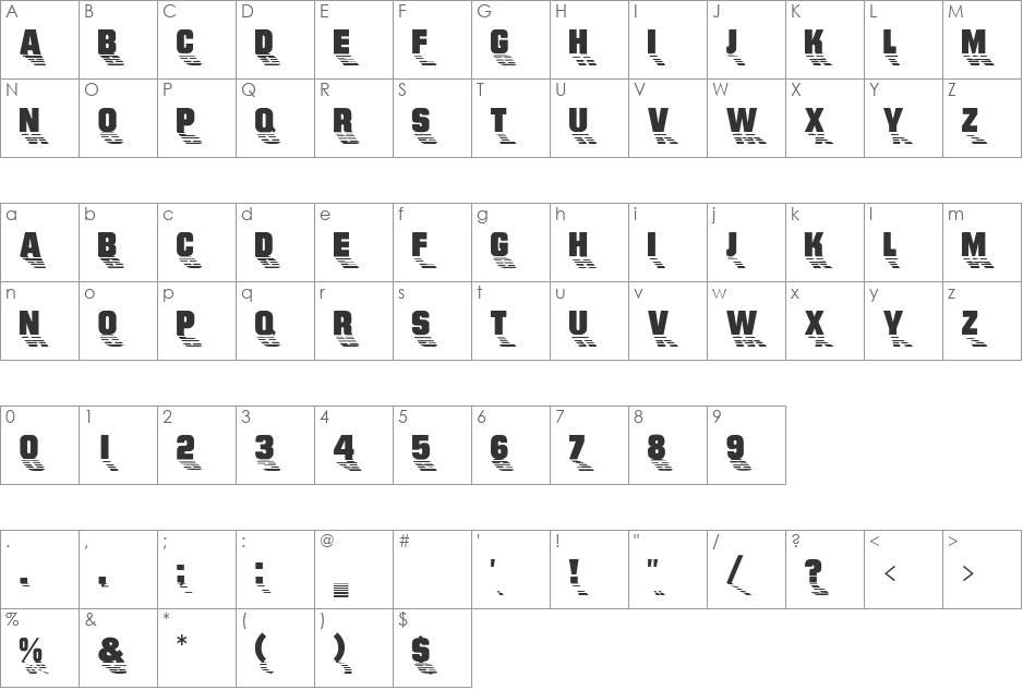 Sundown font character map preview