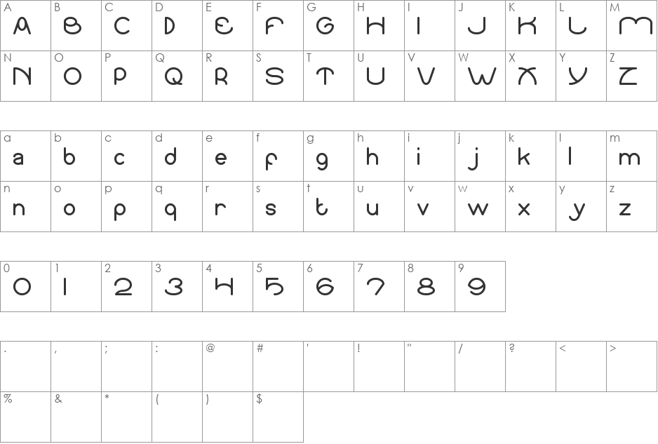 SUNDOWN sunrise font character map preview