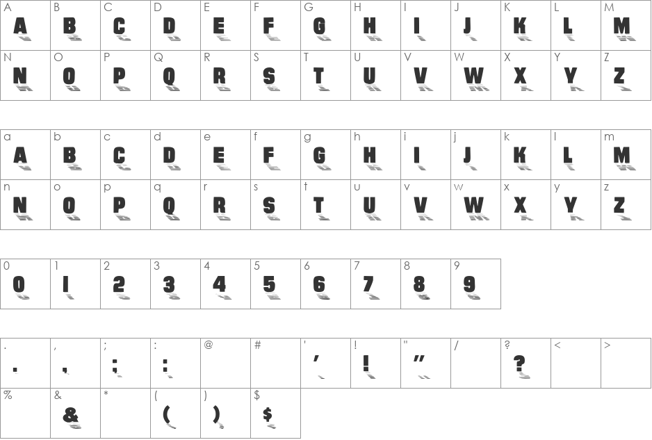 SundownDisplayCaps font character map preview