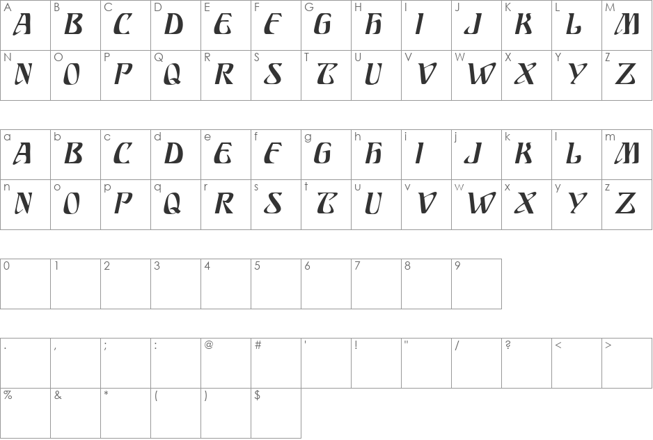 SundraDisplayCaps font character map preview