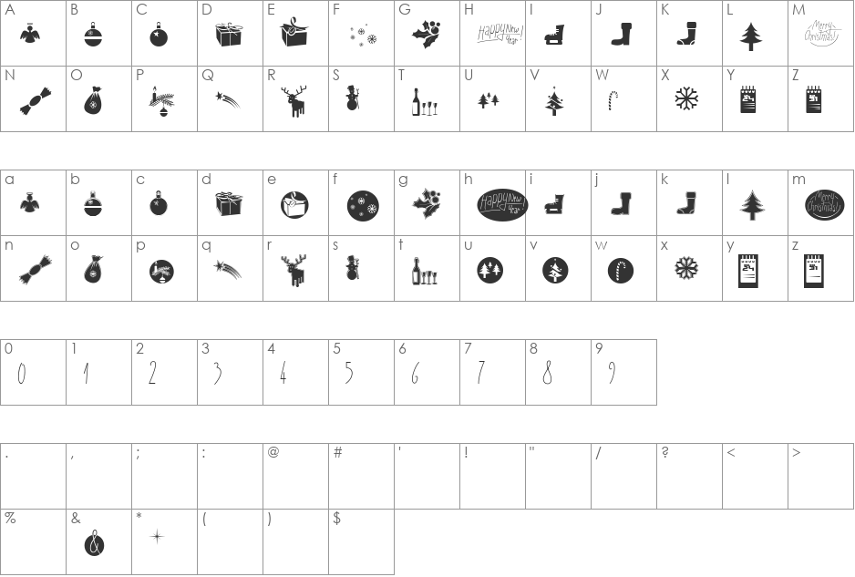 Sunny Merry Christmas font character map preview