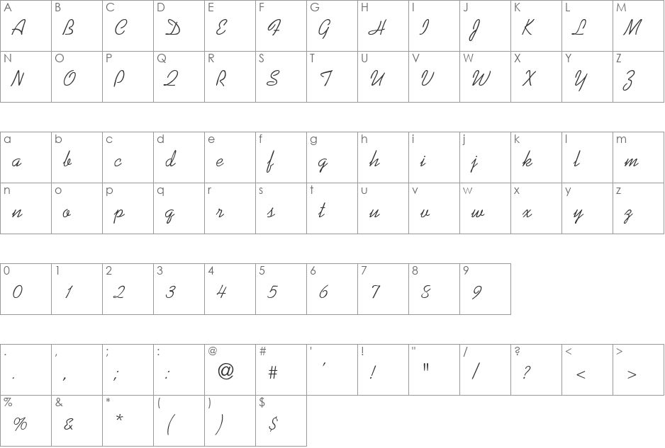 Sunnysid-Thin font character map preview