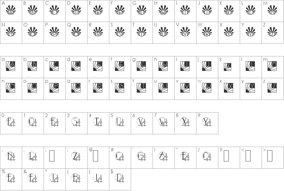 SunriseSunset font character map preview