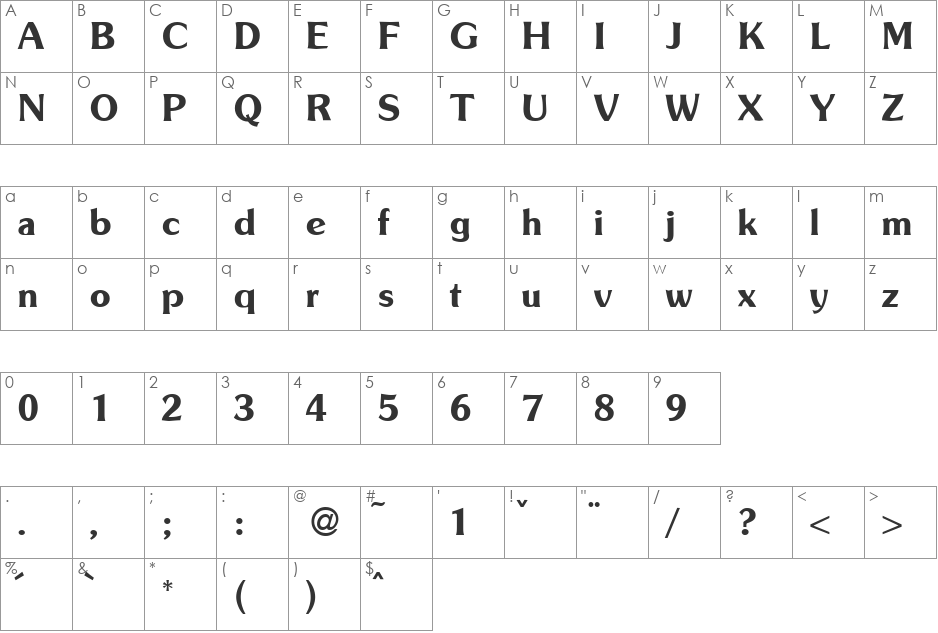 SunsetGothicDemi font character map preview