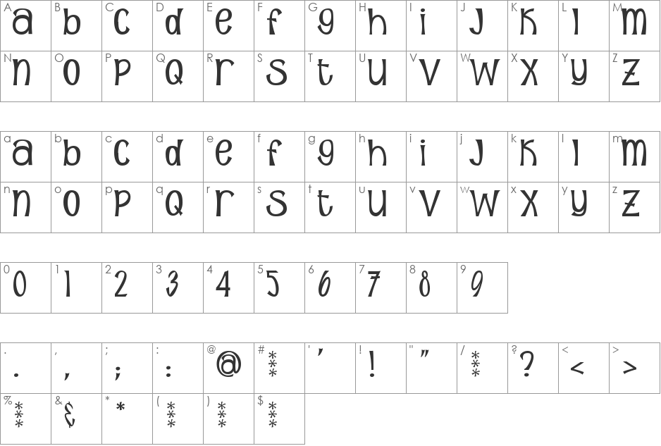 Sunshine Poppy font character map preview
